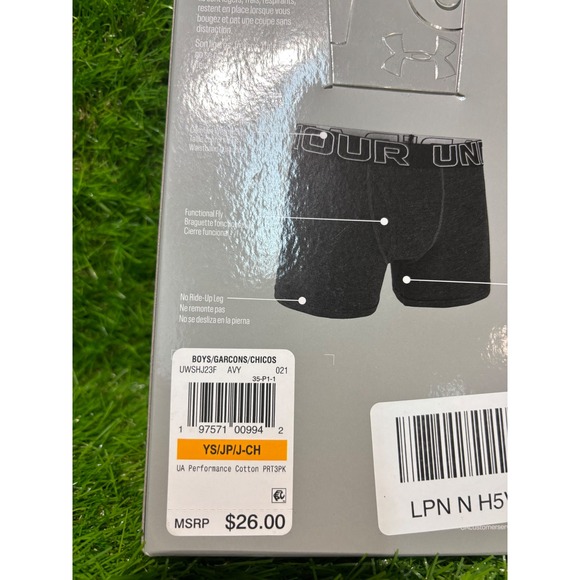 Under Armour Boys Youth YS JP CH Performance Cotton Boxer‎ Briefs 3 Pack - Picture 3 of 4